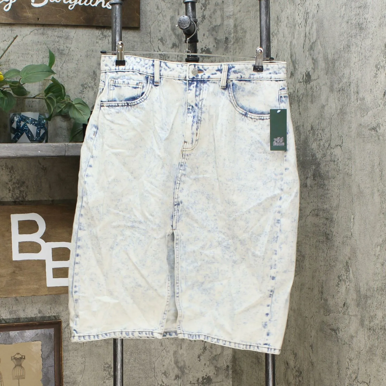 Women's Split Front Acid Wash Knee Length Jean Skirt