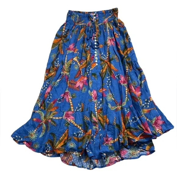 Women’s Tropical Palm Leaf Summer High Waisted Maxi Skirt NEW Large