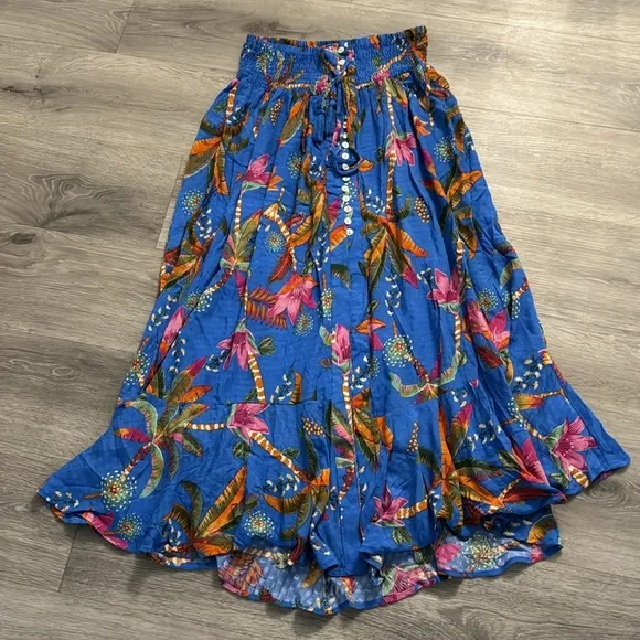 Women’s Tropical Palm Leaf Summer High Waisted Maxi Skirt NEW Large