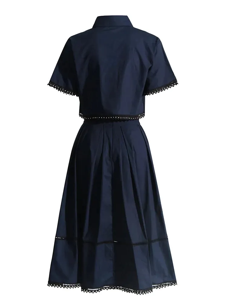 Women's Two Piece Skirt Set Short Sleeve Top & High Waist A-Line Casual Skirt Set