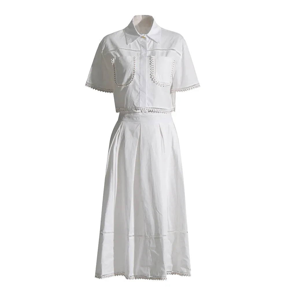 Women's Two Piece Skirt Set Short Sleeve Top & High Waist A-Line Casual Skirt Set
