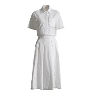 Women's Two Piece Skirt Set Short Sleeve Top & High Waist A-Line Casual Skirt Set