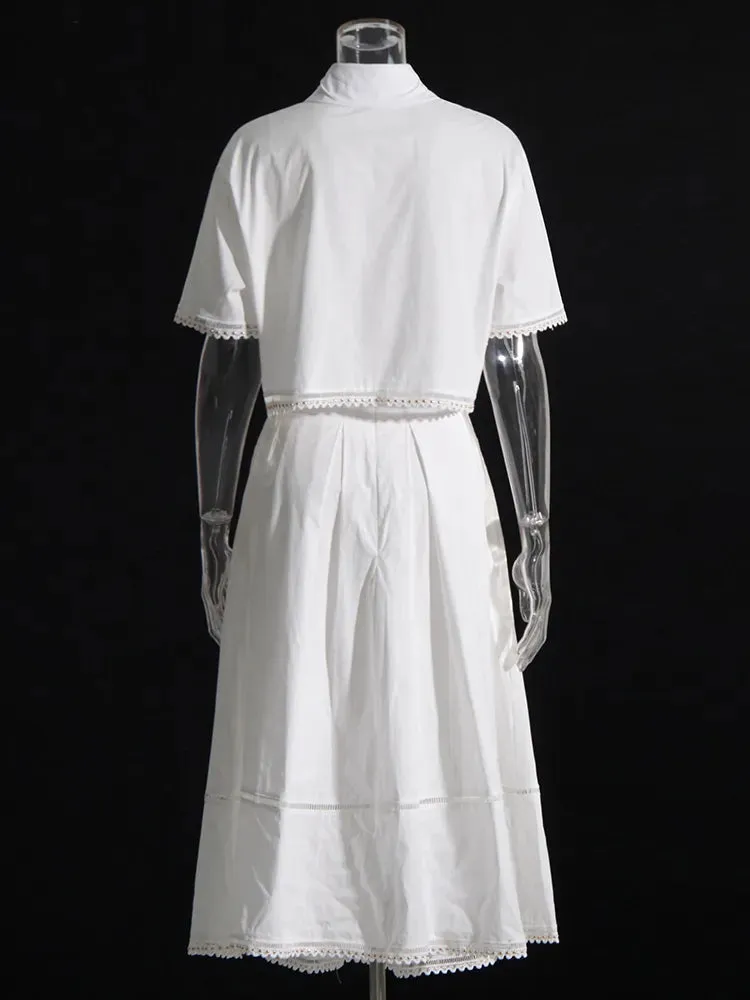 Women's Two Piece Skirt Set Short Sleeve Top & High Waist A-Line Casual Skirt Set