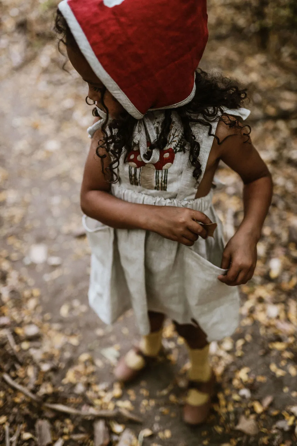 Woodland Mushroom Hand Embroidered 3 Piece Pinafore or Sunsuit
