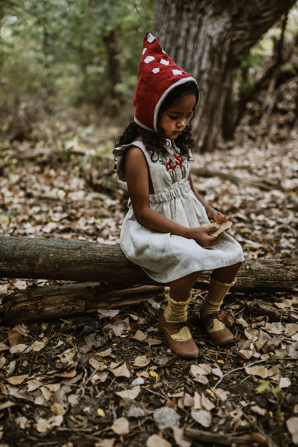 Woodland Mushroom Hand Embroidered 3 Piece Pinafore or Sunsuit