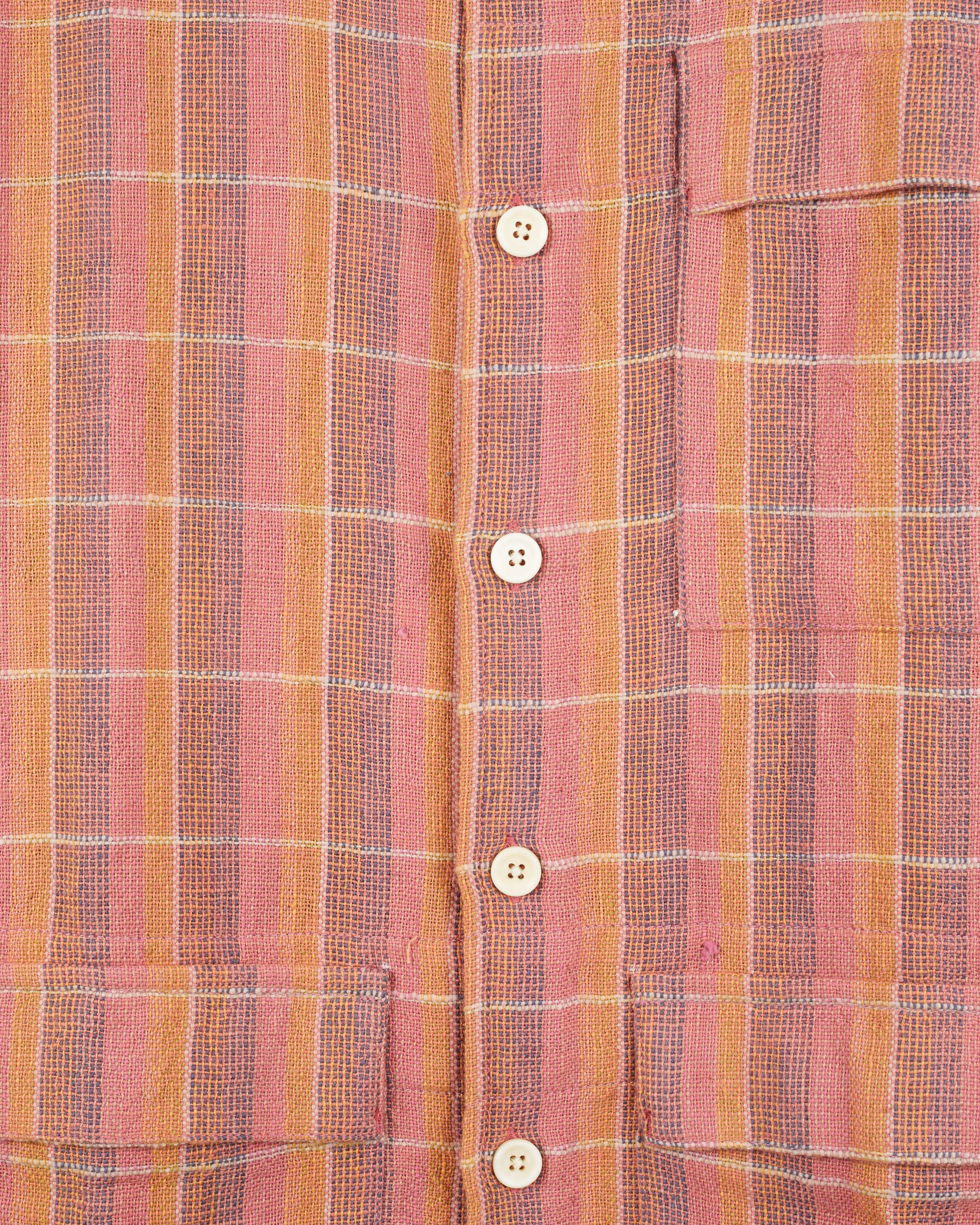 Yatree Shawl Collar Overshirt in Nubby Cotton Sunset Plaid