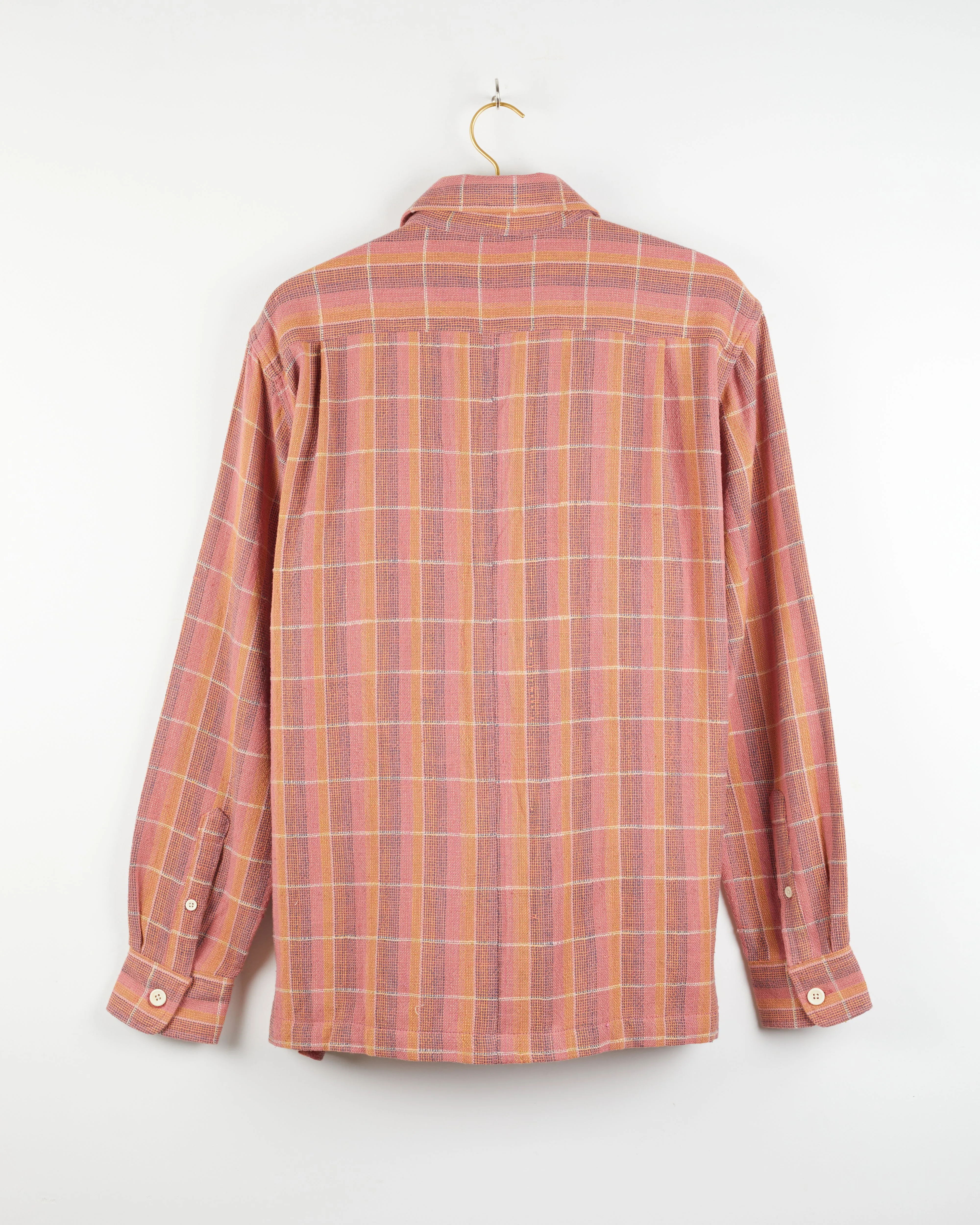 Yatree Shawl Collar Overshirt in Nubby Cotton Sunset Plaid