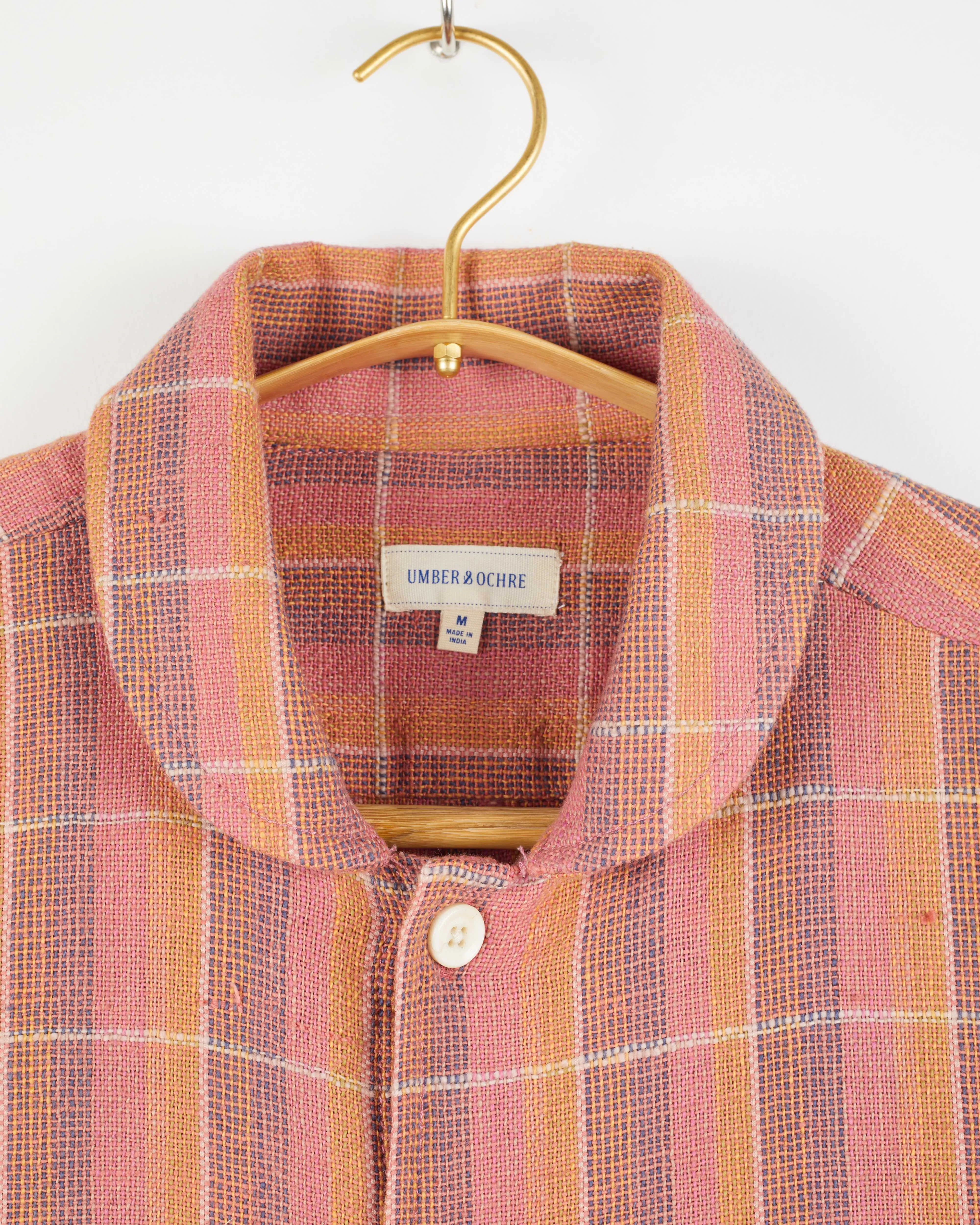 Yatree Shawl Collar Overshirt in Nubby Cotton Sunset Plaid
