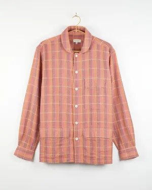 Yatree Shawl Collar Overshirt in Nubby Cotton Sunset Plaid