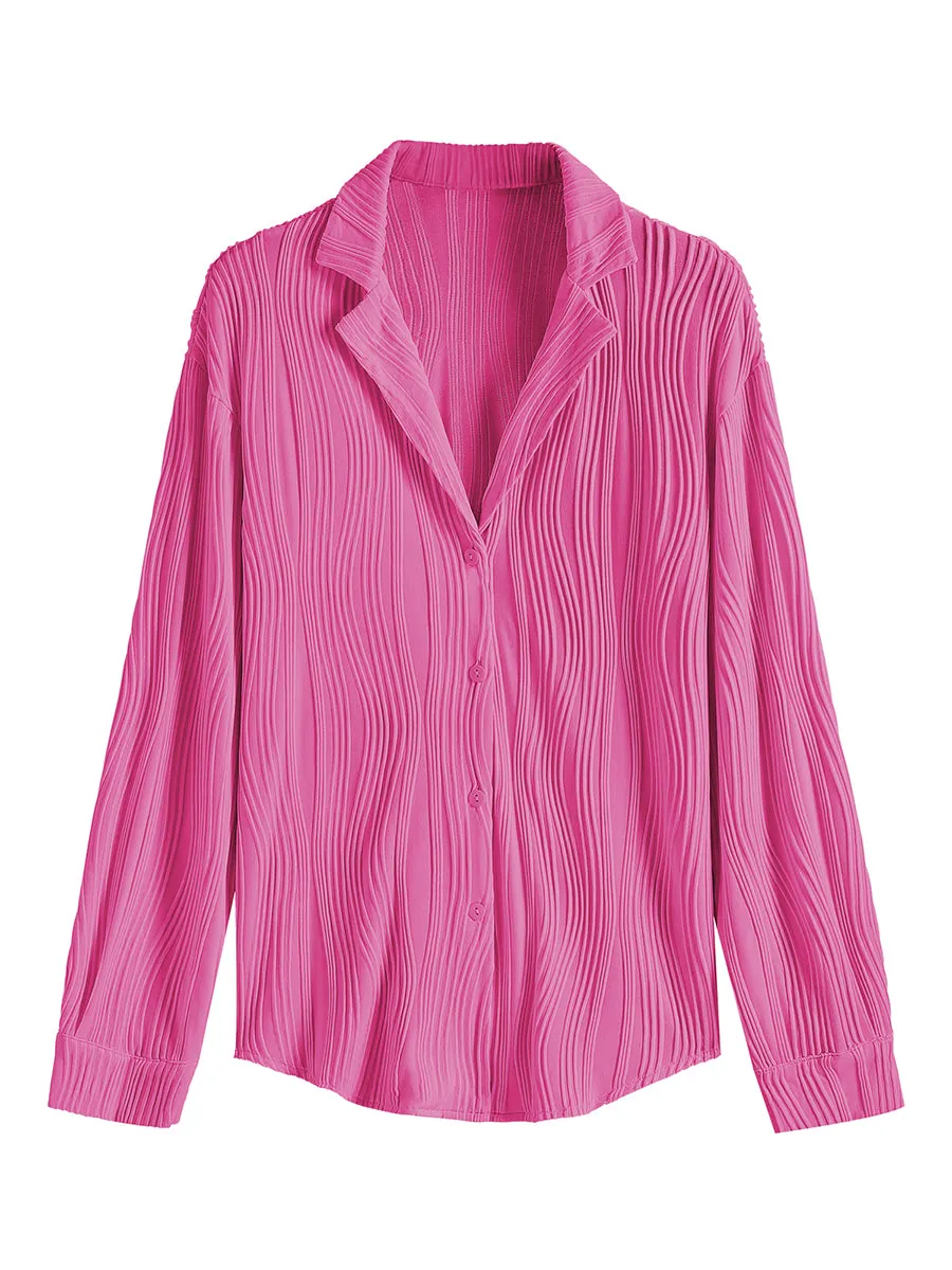 ZAFUL Women's Deep V Neck Top Long Sleeve Plisse Pleated Blouse Shirt Top