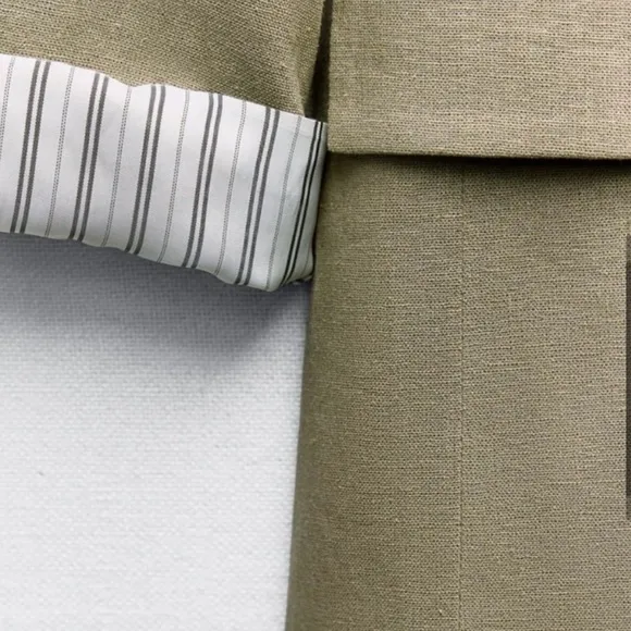 Zara Linen Blend Roll Up Sleeve Single Button Blazer Coat Jacket, Beige Size S
