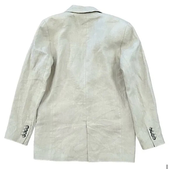 Zara Linen Blend Roll Up Sleeve Single Button Blazer Coat Jacket, Beige Size S