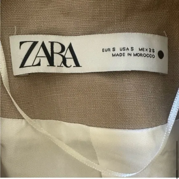 Zara Linen Blend Roll Up Sleeve Single Button Blazer Coat Jacket, Beige Size S