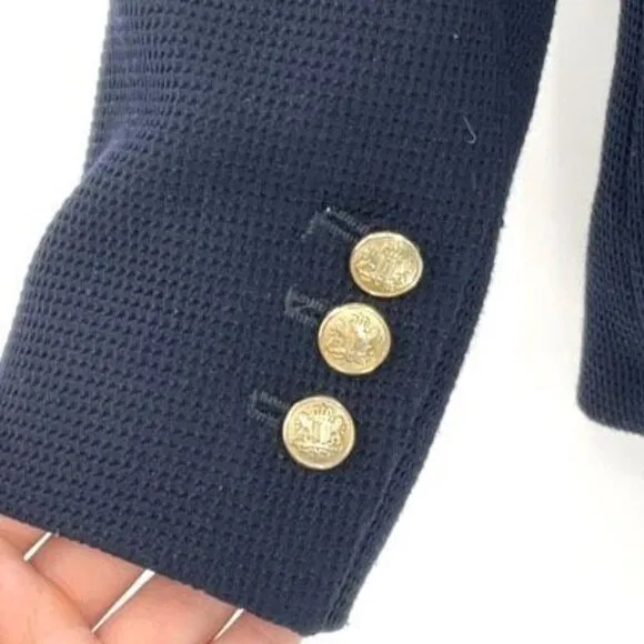 Zara Navy Notch Lapel Gold Tone Textured Single-Breasted Blazer Jacket Small