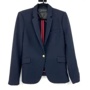Zara Navy Notch Lapel Gold Tone Textured Single-Breasted Blazer Jacket Small