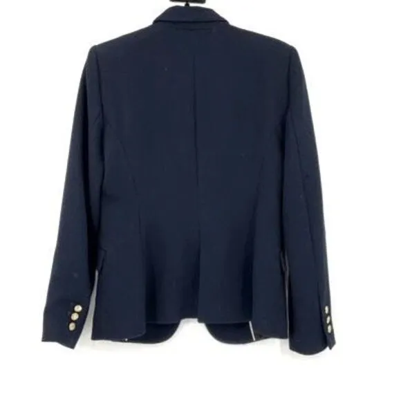 Zara Navy Notch Lapel Gold Tone Textured Single-Breasted Blazer Jacket Small