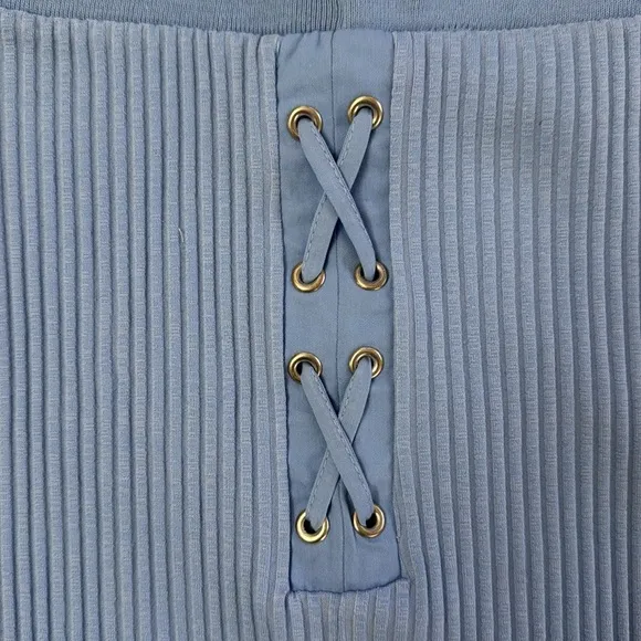 Zara Ribbed High Waisted Midi Light Blue Skirt Size M