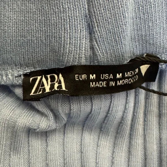 Zara Ribbed High Waisted Midi Light Blue Skirt Size M